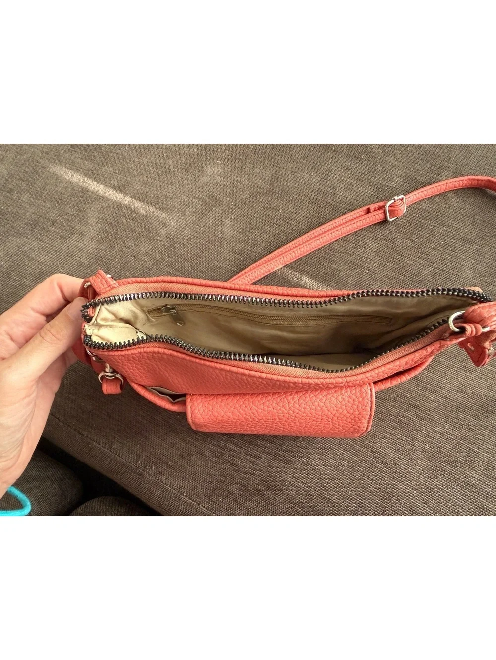 Coral Red Faux Leather Crossbody Organizer Purse Wristlet Wallet